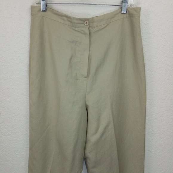 Larry Levine Tan Linen Blend Embroidered Pants 14 - Picture 3 of 11